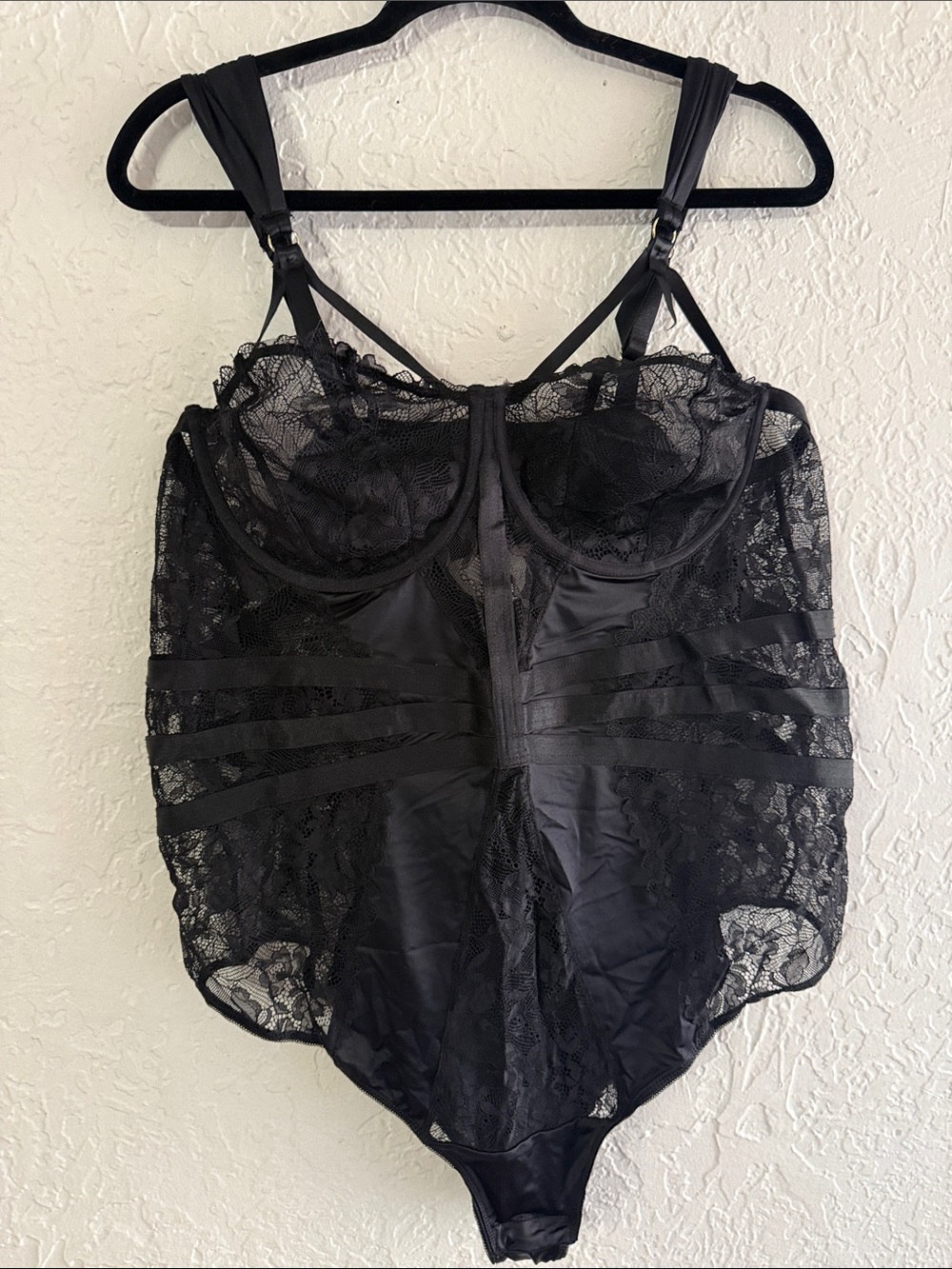 Women's Black Lace Shapewear Bodysuit - Supportive Lace Teddy